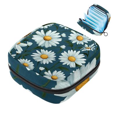 Zipper Sanitary Napkin Bag, Soft Menstrual Pad Pouch, Daisy-429 Storage Bag for Sanitary Napkin Pads, Tampon Holder Pad Purse