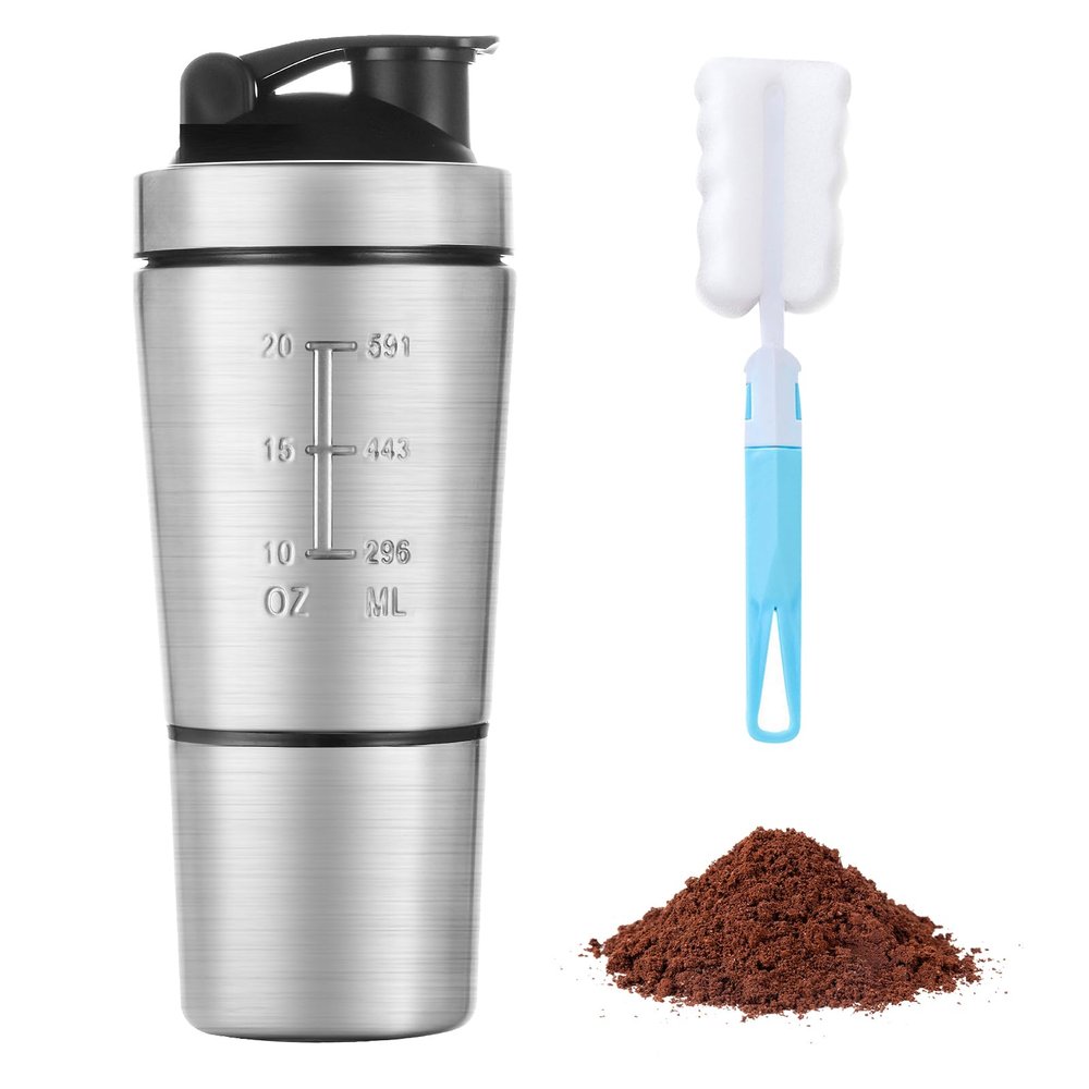ACWOO 700ml Protein Shaker Bottle with 200ml Storage Cup, Stainless Steel Protein Shaker Cup With Mixball, Gym Shaker Bottle, Protein Shaker, BPA Free Leak Proof Shaker Bottle for Protein Bottle