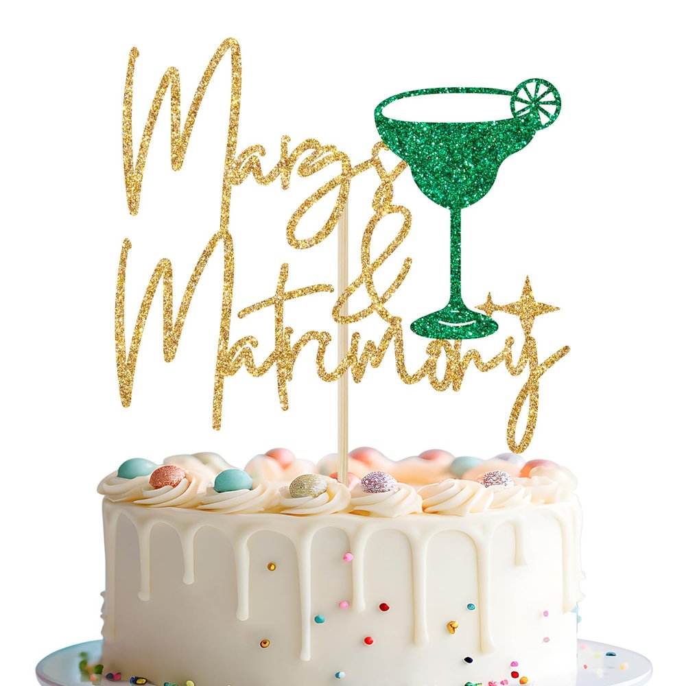 Margs & Matrimony Cake Topper, Margarita Bachelorette Decorations, Bride to Be, Mexican Fiesta Bachelorette Wedding Party Decorations, Gold Glitter
