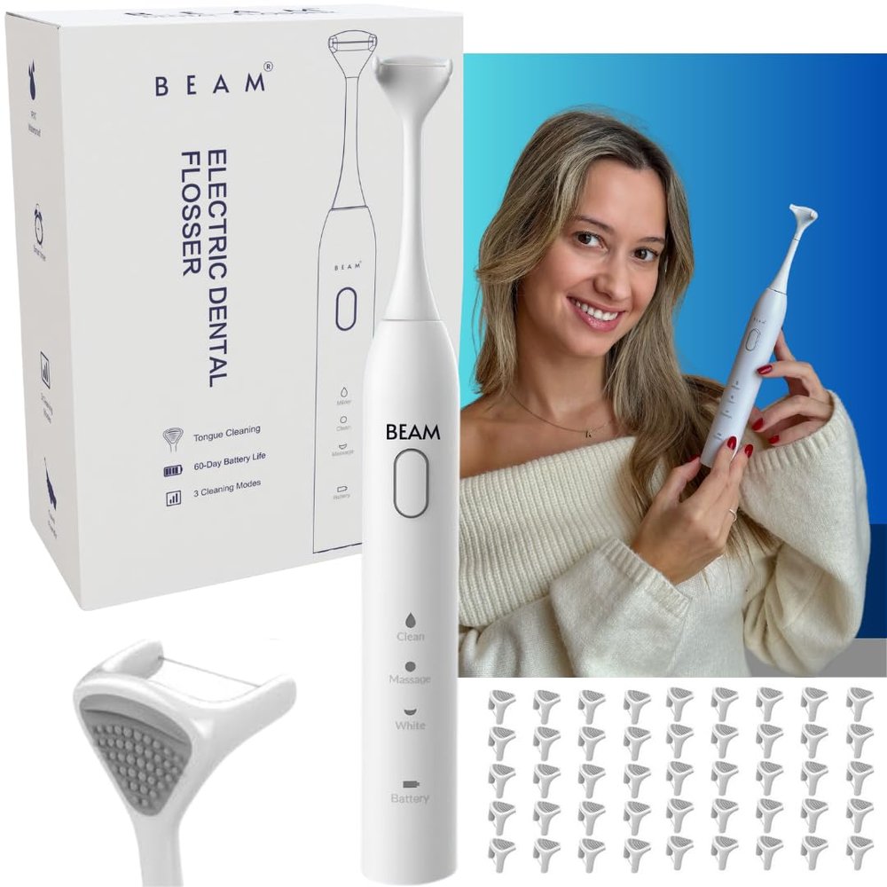 Beam Electric Dental Flosser for Teeth - Floss in 3 Minutes Includes 3 Months of Floss Heads