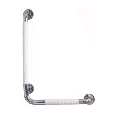 MKAK Non Slip Support Handicap Grab Bar, L Shape ABS Particle Shell Stainless Steel Handrail Bathroom Toilet Safety Handrail Anti-slip Grab Bar(White,50cm)