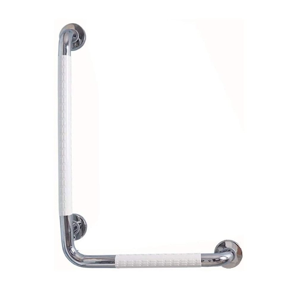 MKAK Non Slip Support Handicap Grab Bar, L Shape ABS Particle Shell Stainless Steel Handrail Bathroom Toilet Safety Handrail Anti-slip Grab Bar(White,50cm)