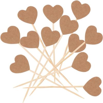100pcs Rustic Vintage Kraft Paper Heart Birthday Party Memorial Day Wedding Bridal Shower Cupcake Pick Decorator