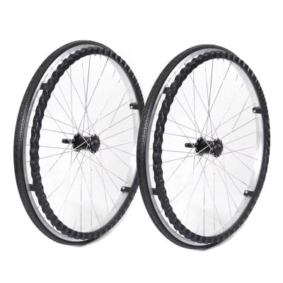 2Pcs 24 Inch Wheelchair Wheels Assembly, Solid Rear Wheel Replacement, Aluminum Alloy Spoke Hub with Handrim, 12mm(1/2") Bearing