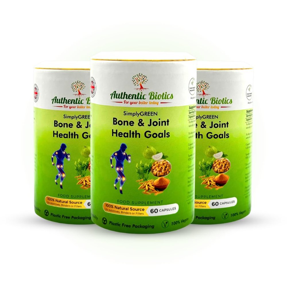 Authentic Biotics Vegan Joint Support 3x60 Capsules with Calcium, Magnesium, Zinc, Vitamin D3, K2 & Turmeric Multivitamin for Bone Strength, Muscle Function, Mobility & Flexibility Men & Women