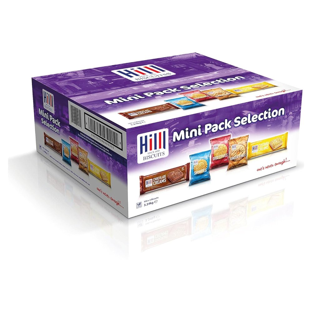 Hilll Mini Pack Biscuits, 100s (Pack of 2) | Crispy Assorted Biscuits | Convenient Single-Serve Packs | Perfect for Snacks, Lunchboxes, and On-the-Go | Variety Pack