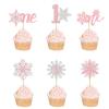24Pcs Snowflake One Cupcake Toppers Pink Glitter Winter Snowflake 1st Birthday Cupcake Picks First Birthday Snowflake Cake Decorations for Winter Wonderland Baby Shower 1st Birthday Party Supplies view 1