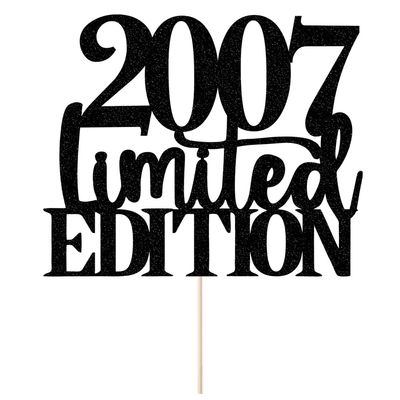 Limited EDITION 2007 cake topper 19th birthday happy birthday cake topper men and women cheer 19 years old handmade black glitter cake decoration (2007)