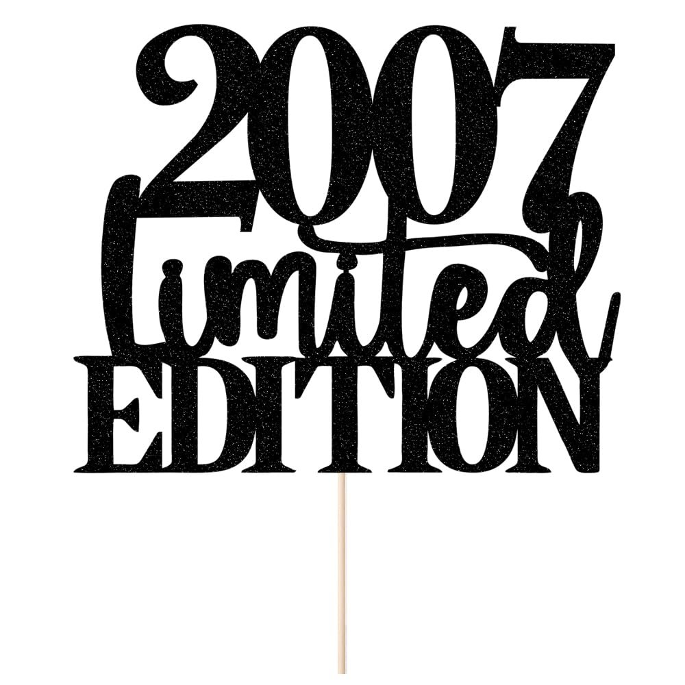 Limited EDITION 2007 cake topper 19th birthday happy birthday cake topper men and women cheer 19 years old handmade black glitter cake decoration (2007)