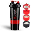 DDUP Protein Shaker Bottle, 16oz 3 Layer Twist Off GYM Shaker Cup Shake Bottle with Mix Grid and Pill & Supplement Storage,Leak Proof Shaker for Protein Shakers (Red) view 1