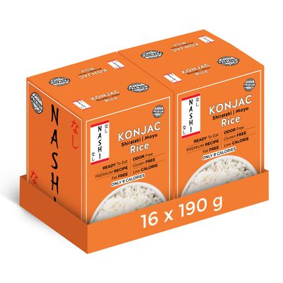 Nashi Shirataki Konjac Moyu Rice (8190g) X 2 (Pack of 16) - Low Fat, Glucomannan Premium Recipe, Keto friendly, Suitable for Vegan, Odour Free low calorie food | Ready to Eat