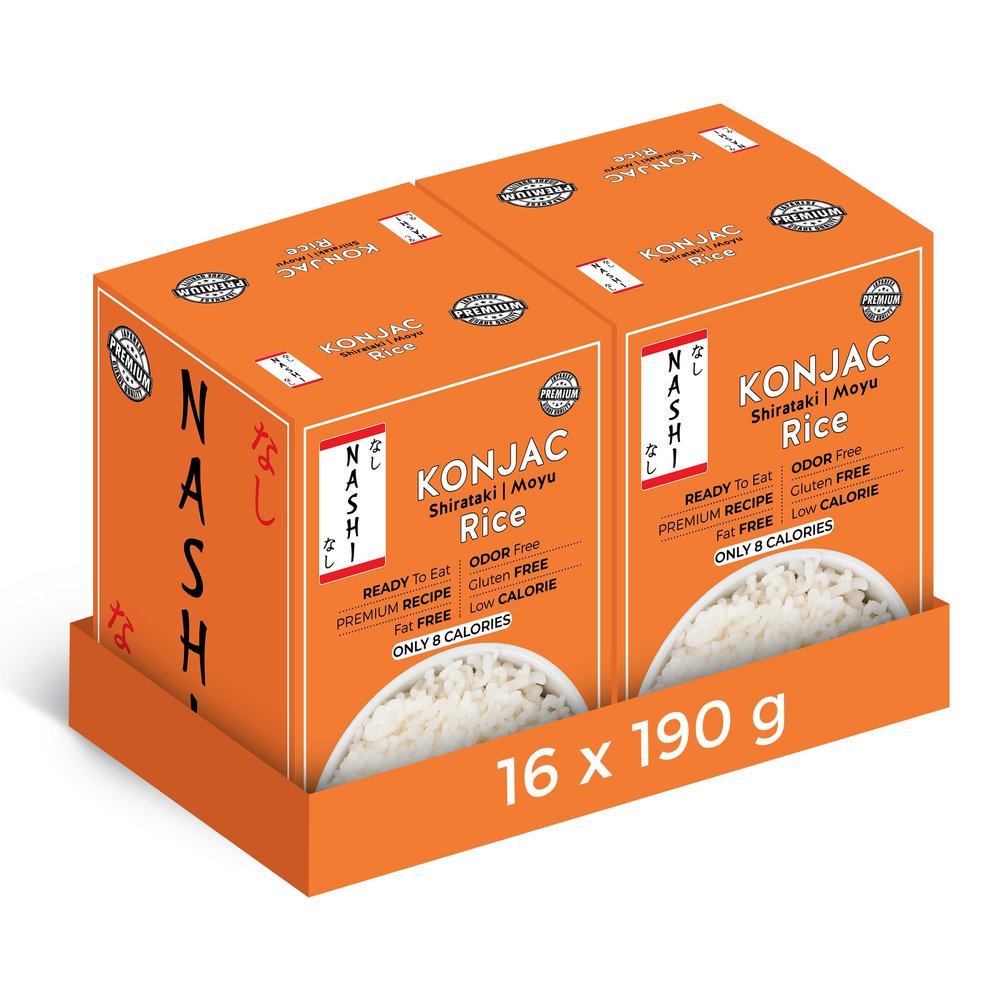 Nashi Shirataki Konjac Moyu Rice (8190g) X 2 (Pack of 16) - Low Fat, Glucomannan Premium Recipe, Keto friendly, Suitable for Vegan, Odour Free low calorie food | Ready to Eat