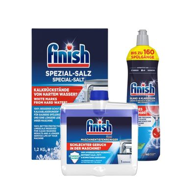 Finish Dishwasher Care Set - Rinse Aid 800 ml, Special Salt 1.2 kg, Machine Depth Cleaner 250 ml