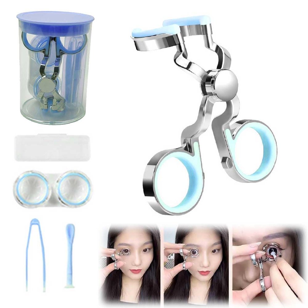 Contact Lens Applicator Tool,Color Contact Lenses Wearing Aids,Contacts Lens Helper,Eye Contact Removal Tweezers,Eye Opener with Contact Lens Case,Contact Lenses Remover and Insertion Tool (Blue)