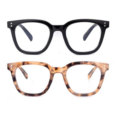 SKYWAY 2 Pack Reading Glasses for Women Men, Fashion Oversized Blue Light Blocking Computer Readers with Spring Hinge Anti Eyestrain UV Protection Black/Brown Tortoiseshell 1.0+