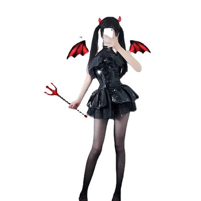 BaronHong Women's Little Devil Pure Desire Cosplay Costume Dress Sexy Sleeveless Perspective Mesh Short Dresses (Black, L)