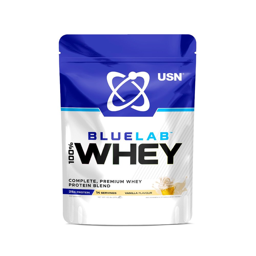 USN Blue Lab Whey Protein Powder, Vanilla Flavour - 476g (14 Servings), Premium Whey Isolate Protein Dietary Supplement, Post Workout Lean Muscle Growth BCAA Amino Acids Powder