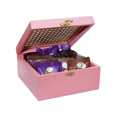 Ghasitaram Gifts Jaiccha Pink Cane Rattan Box of 16 Goodies|Gift for Diwali,Holi,Rakhi,Valentine,Christmas,Birthday,Anniversary,Gift for Her,Him,Mothers Day,Fathers Day|