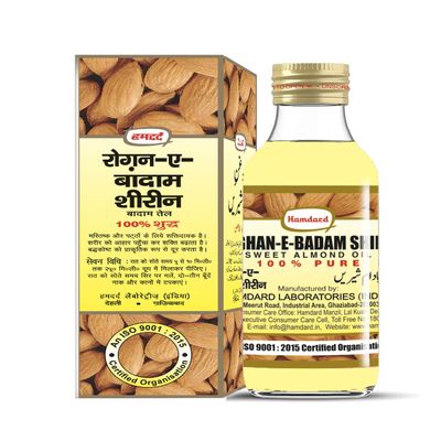 HAMDARD Roghan Badam Shirin Almond Oil 50ml Pure, Sweet Almond Oil for Health, Hair and Skin Care Yellow