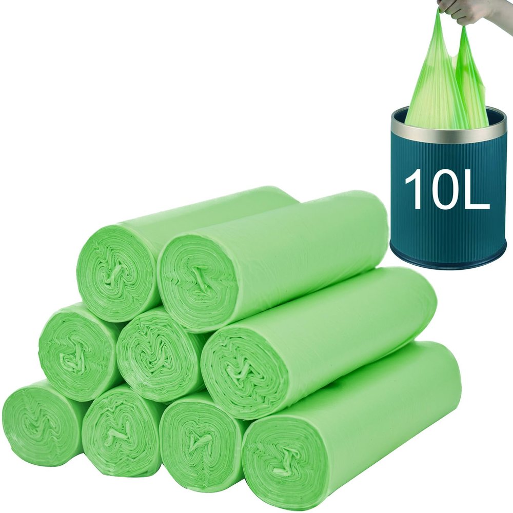 160 Biodegradable Bin Bags Liner with Tie HandlesSmall Food Waste Bags10 Litre Compostable Caddy LinersRecycling Degradable Trash Garbage Rubbish Bag for Kitchen Trash, Household and Office(Green)