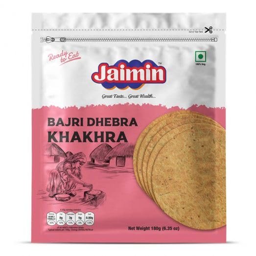Lilys Present Jaimin Indian Khakhra Flatbreads, Variety Pack of 9 Flavours, Select Any (2),180g-200g Packs (Bajri)