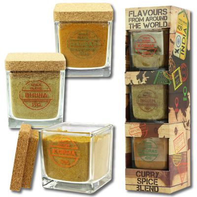 Kimm & Miller Curry Gift Set Trio Pack - Delicious Cooking Food Gifts for Men & Women with 3 Spice Blends - Korma, Bhuna & Madras Curry Powder Spices