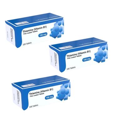 Vitamin B1 Thiamine 100mg 100 Vegetarian Tablets X 3 Packs - High Strength B1 Supplement, Supports Energy Production, Made in The UK