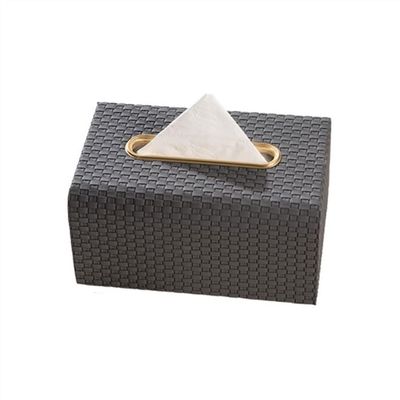 DFHS46JK Tissue Box Cover Light Luxury Leather Woven Pattern Tissue Box Home Living Room Coffee Table Drawing Box Desktop Decorations In Living Room