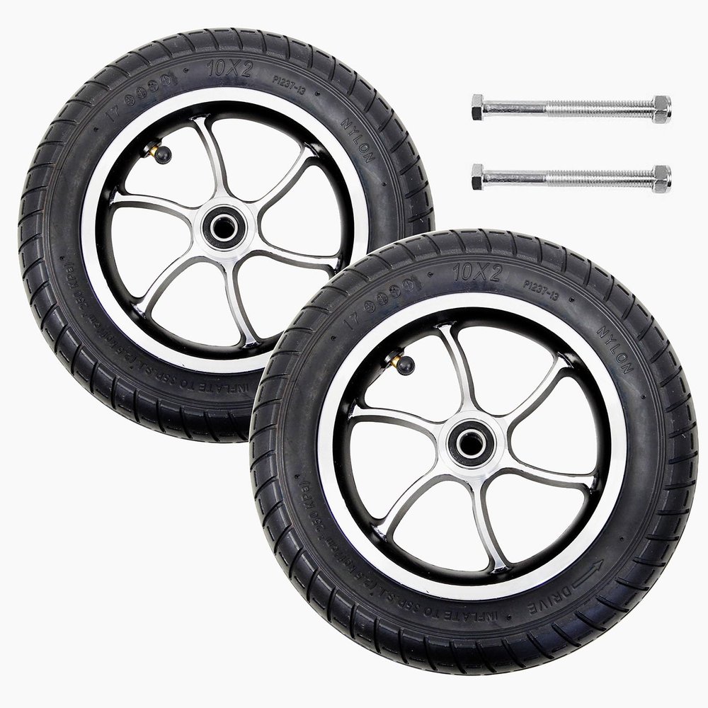 10 Inch Wheelchair Replacement Front Wheels, 10x2 Electric Wheelchair Wheels Accessories, Pneumatic Rubber Tires, Casters Rollers, with 2/1" Bearing (2-Pack)
