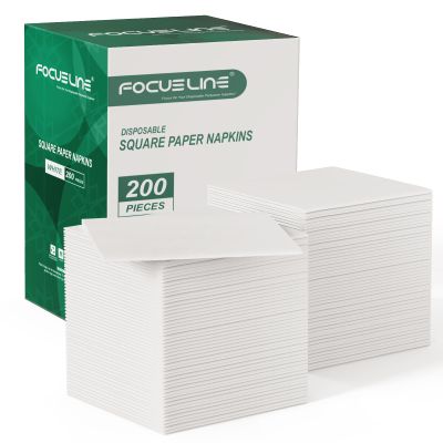 FOCUSLINE 200 Count Linen-Feel Disposable Cocktail Napkins -Square White Beverage Napkins - Soft and Absorbent Bulk Party Paper Napkins for Bar, Restaurant, Caf, Wedding, Dinner or Events