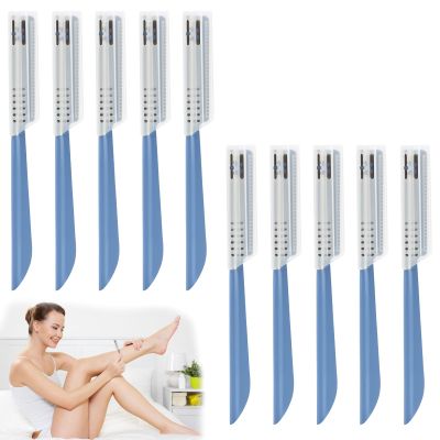 10Pcs Beard Mustache Straight Edge Razors, Men Eyebrow Shaper Straight Eyebrow Razor Stainless Steel Blade for Facial Hair Fuzz Remover Hair Shaver Grooming Tool for Travel Grooming Styling