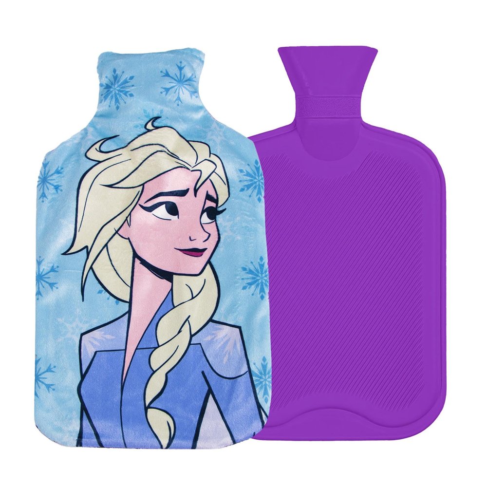 Disney Reversible Hot Water Bottles Frozen Plush Cover Natural Rubber 2L Capacity - Anna/Elsa Design - Reversible