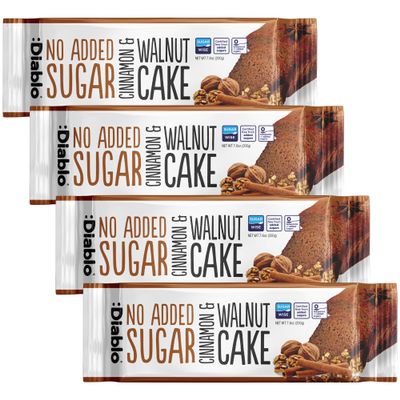 Diablo No Added Sugar Cinnamon & Walnut Cake  Healthy Snacks Sweet Treat, Cakes and Desserts for All, Ideal for Snack Time, Tea & Party Treat, Halal & Kosher Approved  200g (Pack of 4)