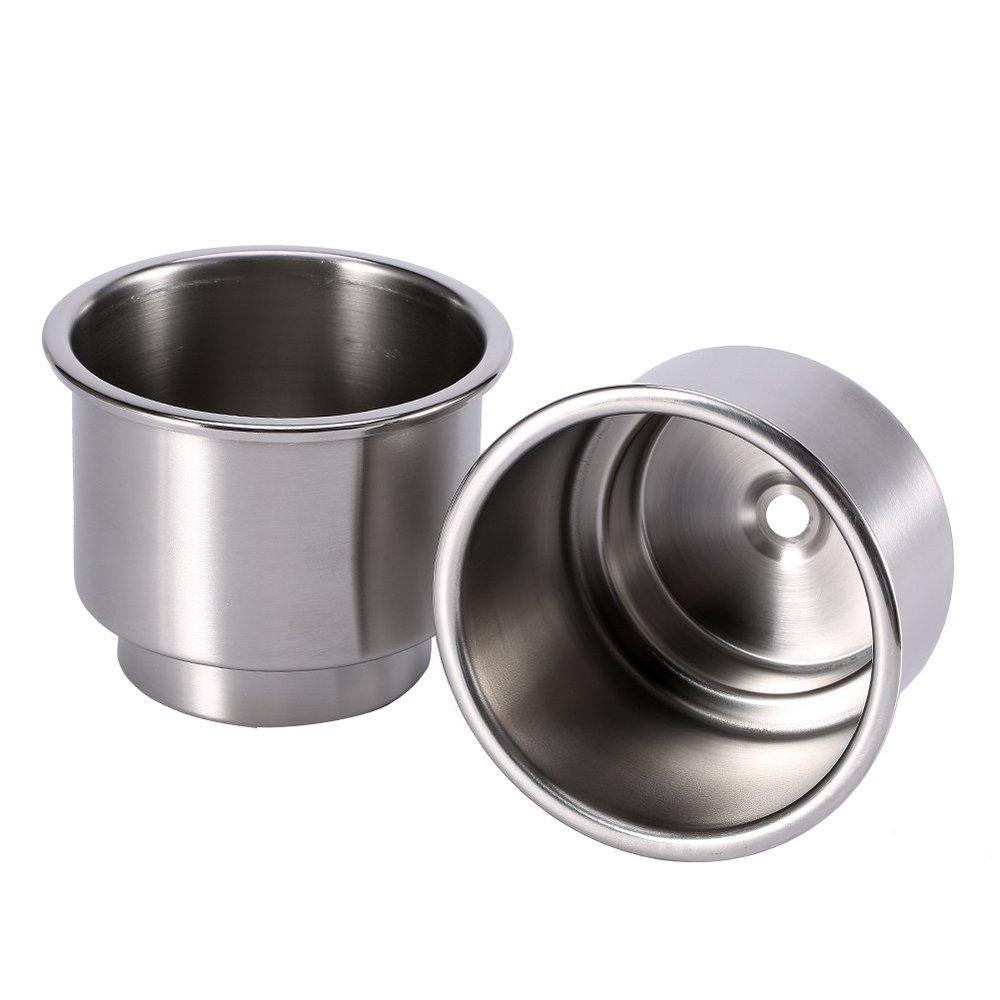 2 x Stainless Steel Drink Holders with Drainage for Marine, Boat, Caravan
