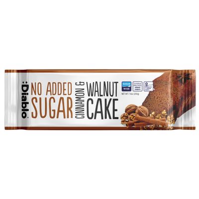 Diablo No Added Sugar Cinnamon & Walnut Cake  Healthy Snacks Sweet Treat, Cakes and Desserts for All, Ideal for Snack Time, Tea & Party Treat, Halal & Kosher Approved  200g (Pack of 1)