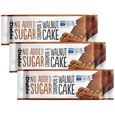 Diablo No Added Sugar Cinnamon & Walnut Cake  Healthy Snacks Sweet Treat, Cakes and Desserts for All, Ideal for Snack Time, Tea & Party Treat, Halal & Kosher Approved  200g (Pack of 3)
