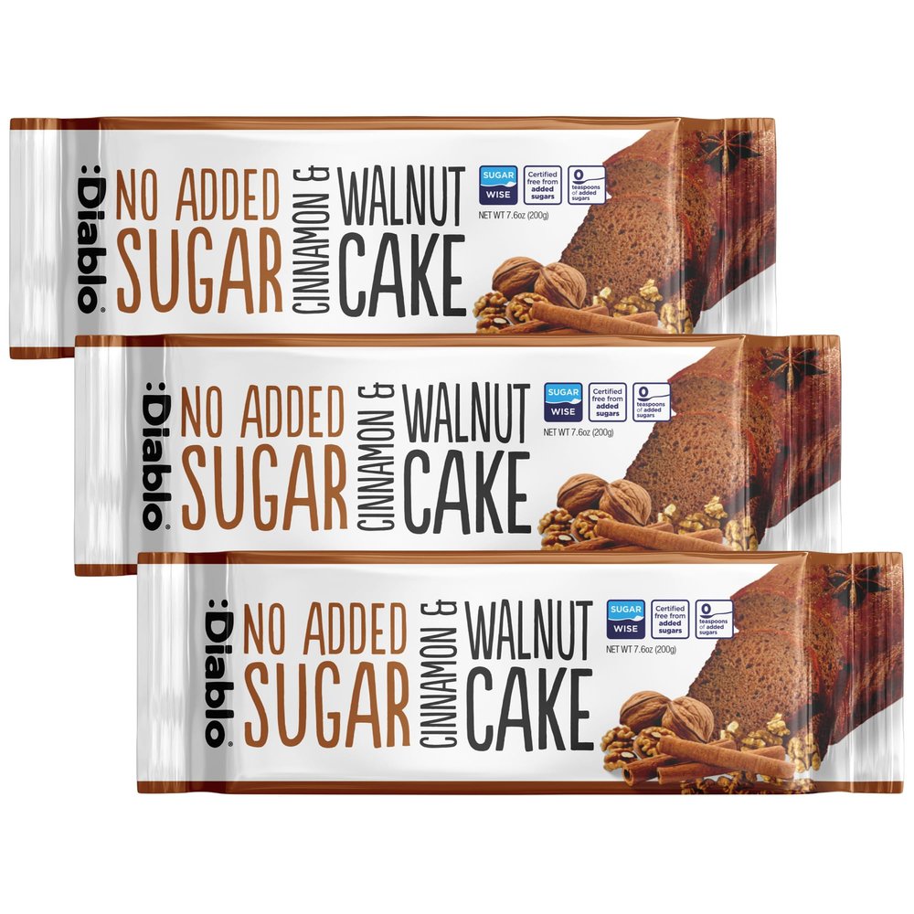 Diablo No Added Sugar Cinnamon & Walnut Cake  Healthy Snacks Sweet Treat, Cakes and Desserts for All, Ideal for Snack Time, Tea & Party Treat, Halal & Kosher Approved  200g (Pack of 3)
