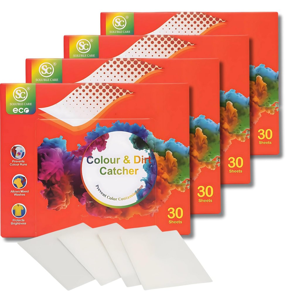 Eco-Friendly Colour & Dirt Catcher Laundry Sheets 120 Sheets, Max Protect Technology to Prevent Colour Run, Preserve Brightness, and Enhance Laundry Performance in Both Hot and Cold Water Washes