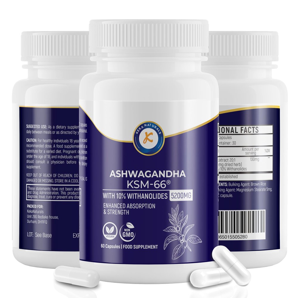 Ashwagandha KSM-66-5200mg - 10% Withanolides - Enhanced Absorption and High Strength - All Natural, Non-GMO - 60 Vegan Capsules