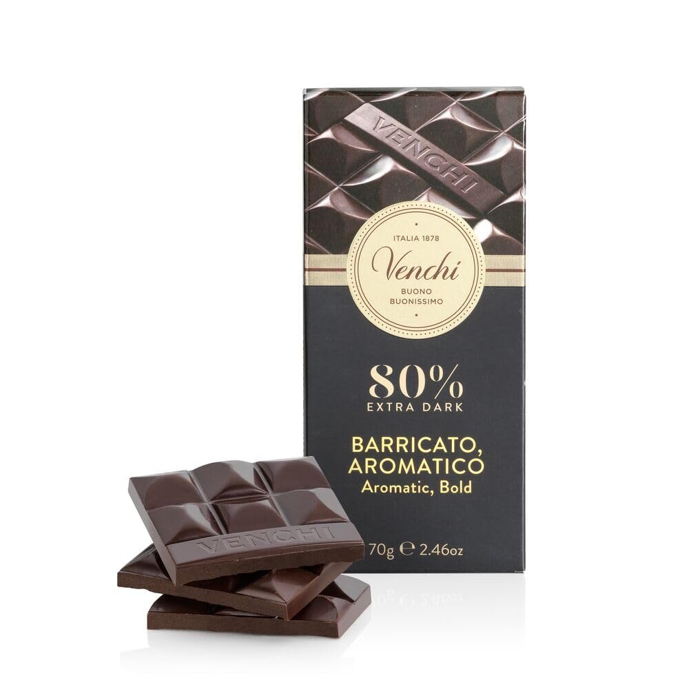Venchi - Barrel-Aged 80% Extra Dark Chocolate Bar, 70 g - Made from Select Cocoa Blends - Gluten Free - Vegan