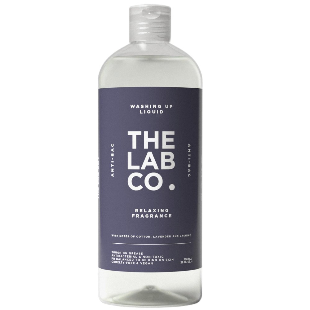 The Lab Co. Antibacterial Washing Up Dishwashing Liquid | Tough on Grease Dish Soap | Gentle on Hands | Non-Toxic, EDC-Free, Plant-Based Formula | 750ml | Relaxing Scent Cotton Lavender & Jasmin