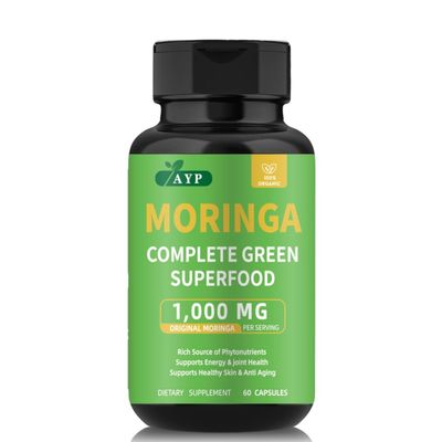 AYP Organic Moringa Capsules - Complete Green Superfood Dietary Supplement with 1000mg Moringa Oleifera Leaf Extract per Serving - Rich in Antioxidants, Vitamins, Minerals - 60 Capsules