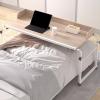 115-210cm Adjustable Overbed Laptop Desk, Rolling Storage Trolley Mobile Bedside Table with 4 Wheels Standing Workstation Food Tray Desk for Home and Hospital(Color:Wood) view 1