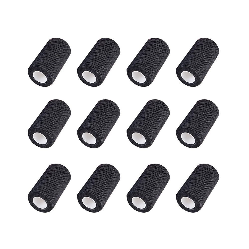 12 Rolls Self-Adhesive Football Sock Tape 5cm x 4.5m Self Adherent Cohesive Bandages Wrap First Aid Athletic Sports Tape for Wrist Ankle Pet & Vet Wrap for Dogs, Horse (Black)