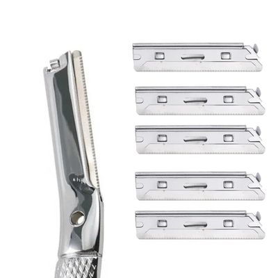 Groomixx Premium Quality Eyebrow Razor Metal Handle Biodegradable Replaceable Razors Face Shaving for Women (5 x Refills)