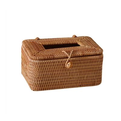 DFHS46JK Tissue Box Cover Woven Rectangular Tissue Box Holder Rattan Multifunctional Tissue Box Tissue Dispenser for Home Bathroom Living Room Bedroom In Living Room(Large)