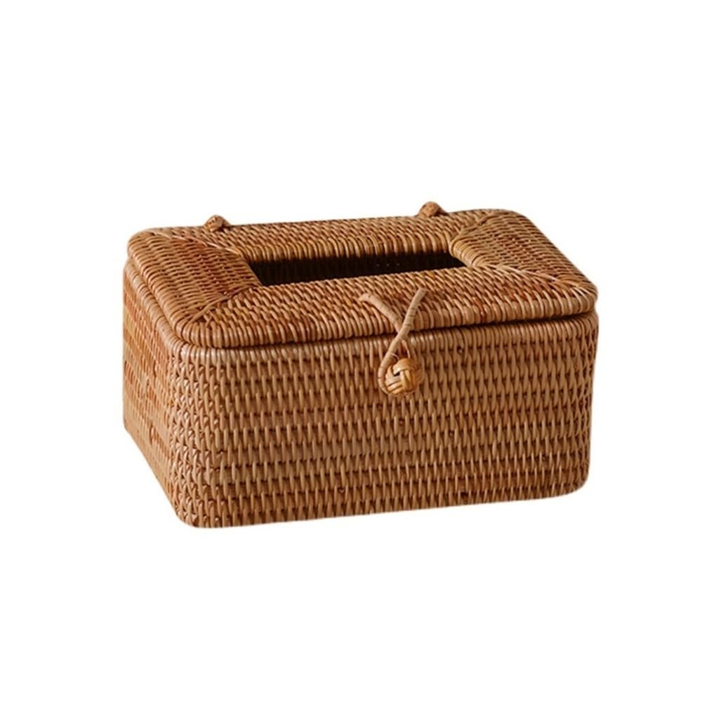 DFHS46JK Tissue Box Cover Woven Rectangular Tissue Box Holder Rattan Multifunctional Tissue Box Tissue Dispenser for Home Bathroom Living Room Bedroom In Living Room(Large)