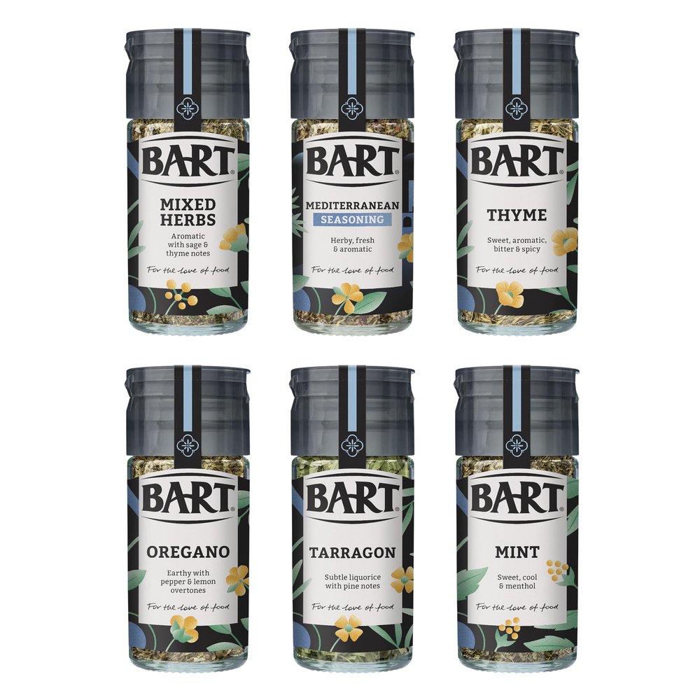 BART Mediterannean Herb & Spice Collection - Thyme, Oregano, Tarragon, Mixed Herbs, Mint & Mediterranean Seasoning - Ideal for Mediterranean Cooking (6 Jar Bulk Buy Set)