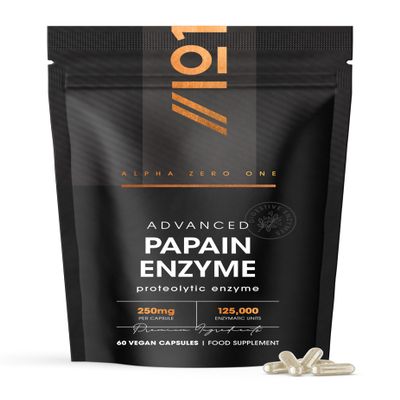 Papain Enzyme 125,000 Enzymatic Units High Strength Proteolytic Enzyme Supplement 90 Vegan Capsules- Resealable and Recyclable Pouch by Alpha01