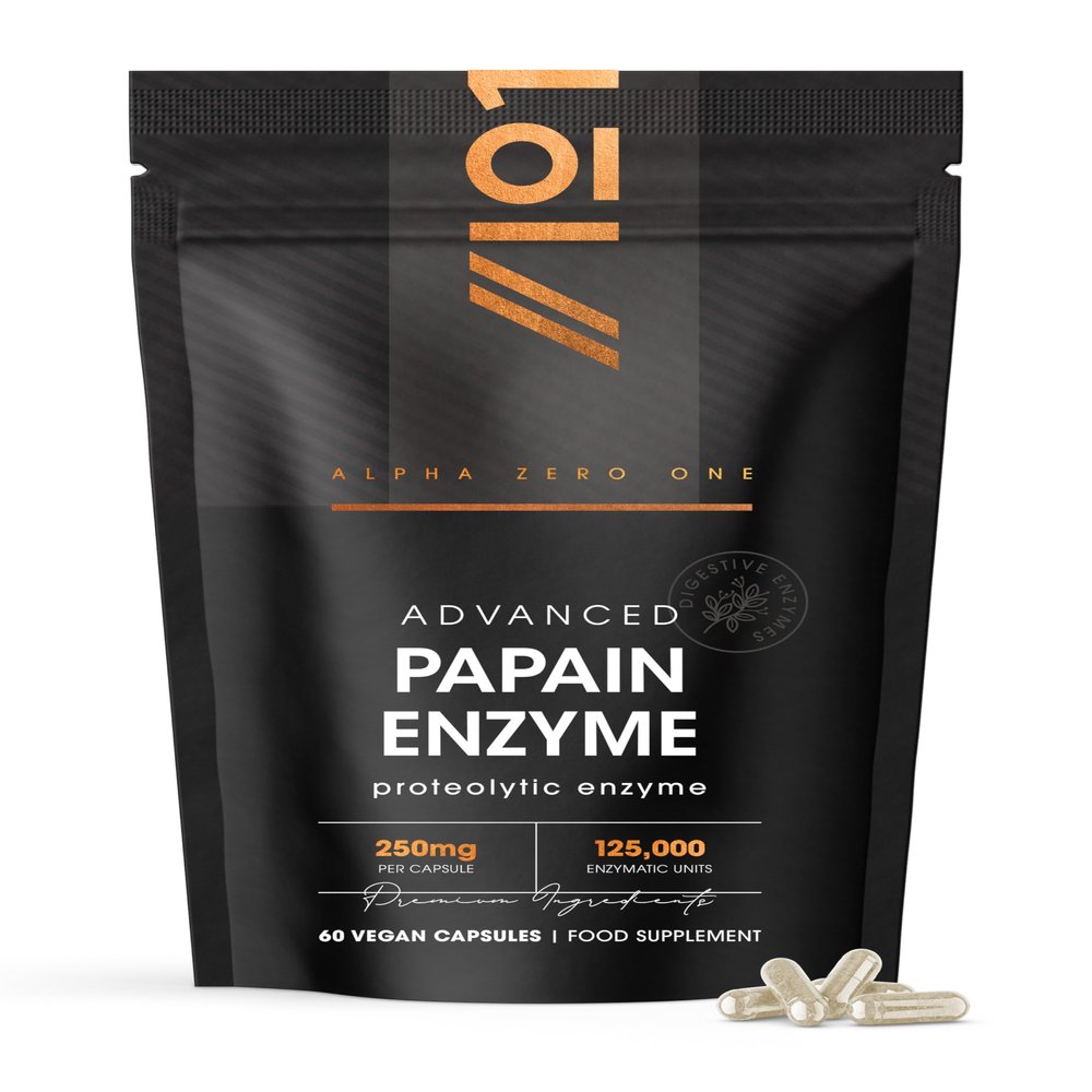 Papain Enzyme 125,000 Enzymatic Units High Strength Proteolytic Enzyme Supplement 90 Vegan Capsules- Resealable and Recyclable Pouch by Alpha01
